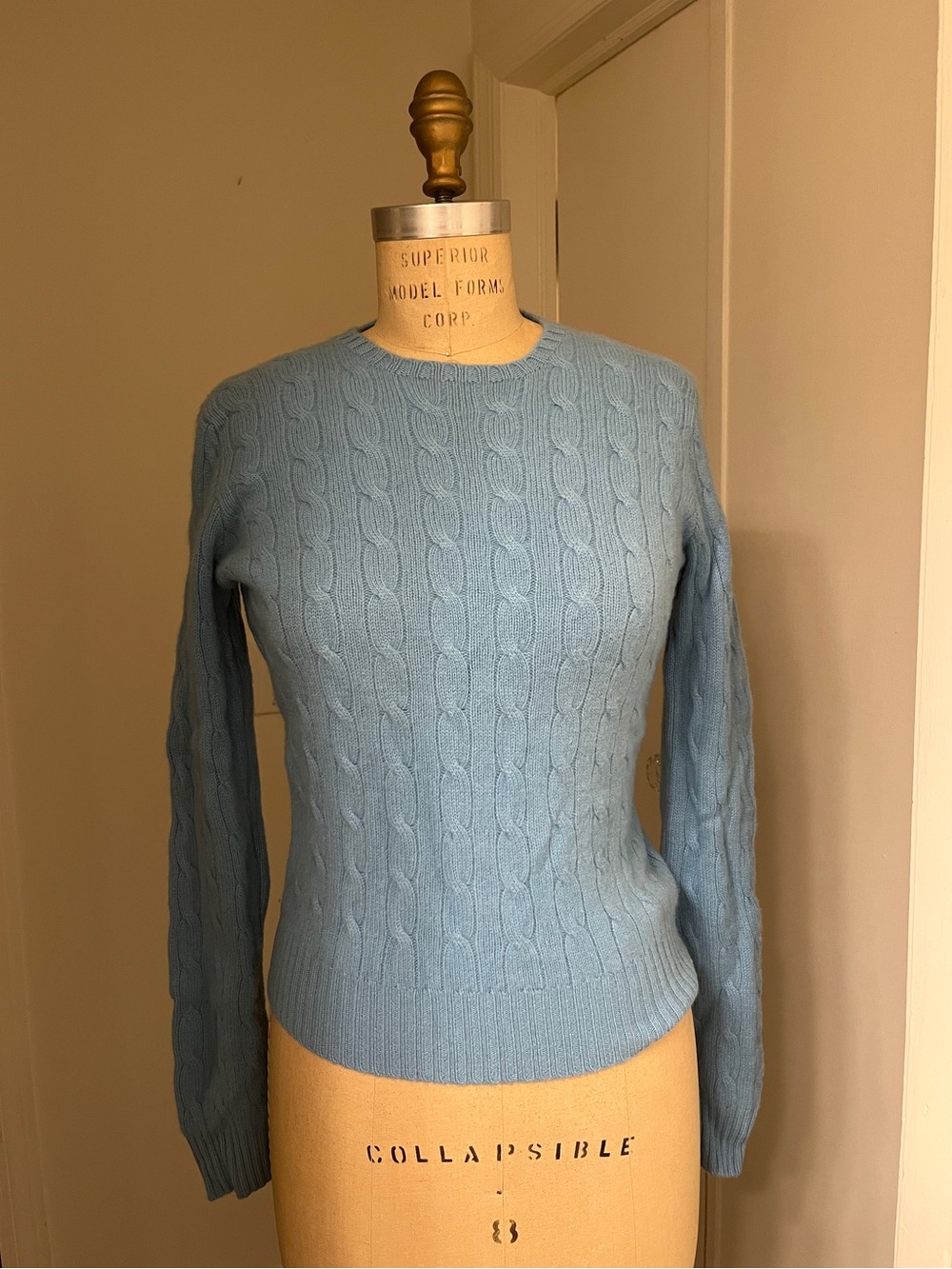 Ralph Lauren 100% Cashmere Cable Knit Sweater Pale Blue [SIZE JUNIOR LARGE]